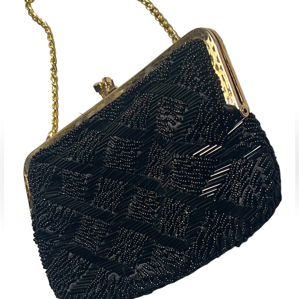 VINTAGE WAHLBORG HANDBEADED BAGS BLACK BEADED VERY RARE EXCELLENT VINTAGE COND